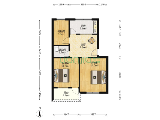 车站路 2室1厅1卫 64平方