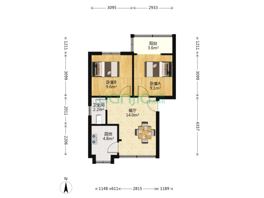 建设南新路22号 2室1厅1卫 47平方