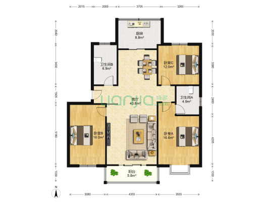 香山庭院 3室1厅2卫 138平方