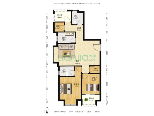 德信都绘大境 2室1厅2卫 115平方