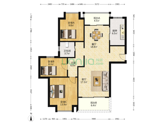 宜仕怡家 3室2厅1卫 120平方