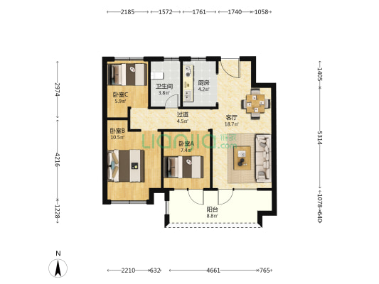 越秀城投星汇城 3室1厅1卫 90平方