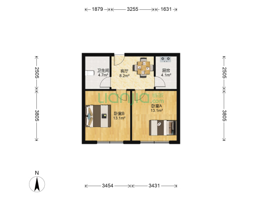 新锐商住楼 2室1厅1卫 68平方