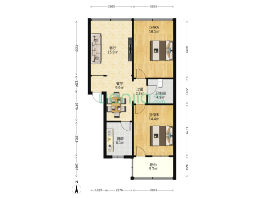 中山路73号 2室2厅1卫 84平方