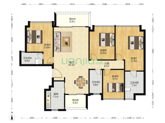 合景臻湖誉园 4室1厅3卫 170平方