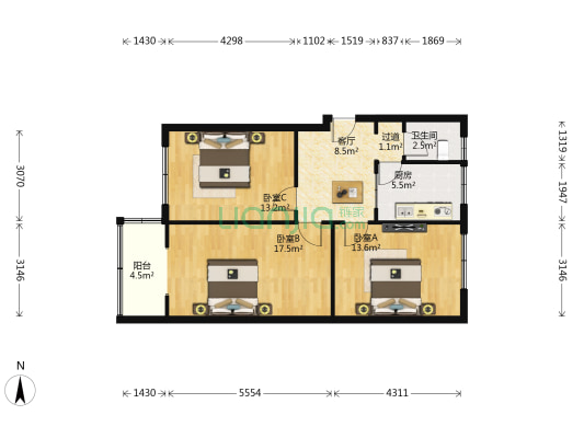 望平街119号 3室1厅1卫 70平方