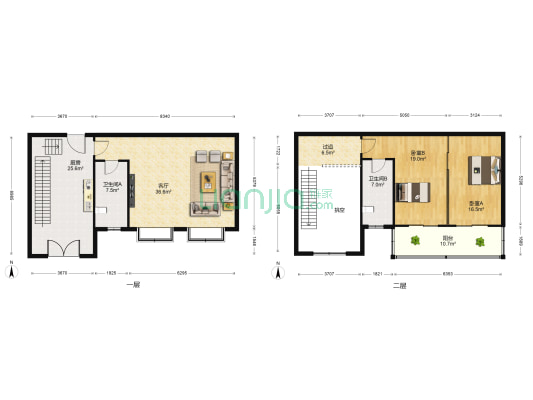 中化大厦宿舍 2室1厅2卫 150平方