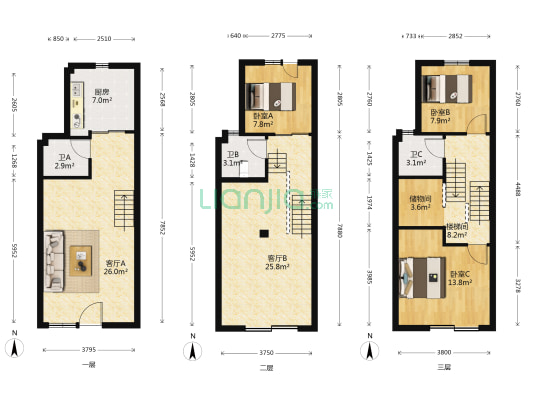 蜀秀青城 3室2厅3卫 120平方