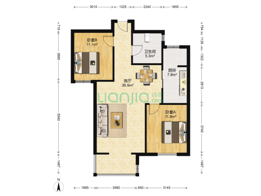 幸福家园（塘沽） 2室1厅1卫 97平方