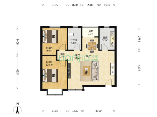 华庭锦上苑 2室1厅1卫 94平方