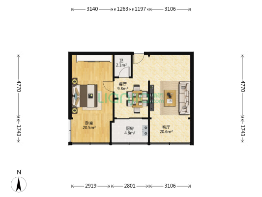 市建公司家属院 1室2厅1卫 72平方