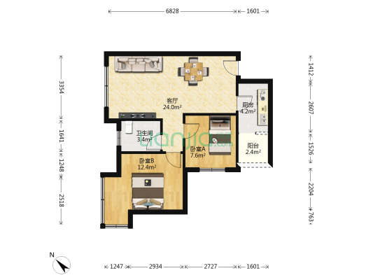 万景欢乐颂 2室1厅1卫 62平方