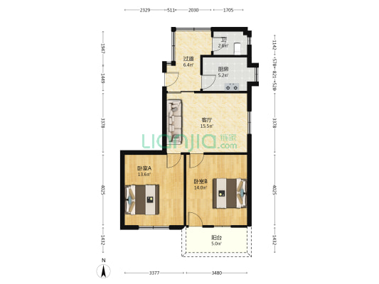 导航巷1号 2室1厅1卫 75平方