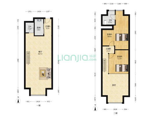 银座中心 2室1厅2卫 71平方