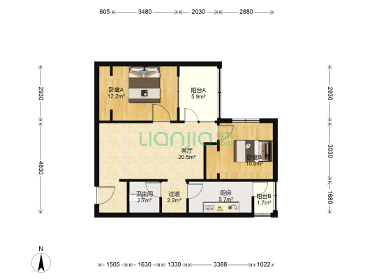 铁道部宿舍 2室1厅1卫 76平方