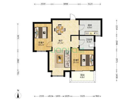 钱江一苑 2室1厅1卫 86平方