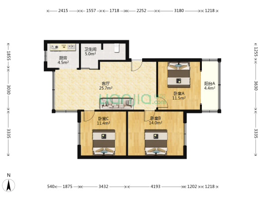 北中巷44号 3室1厅1卫 94平方