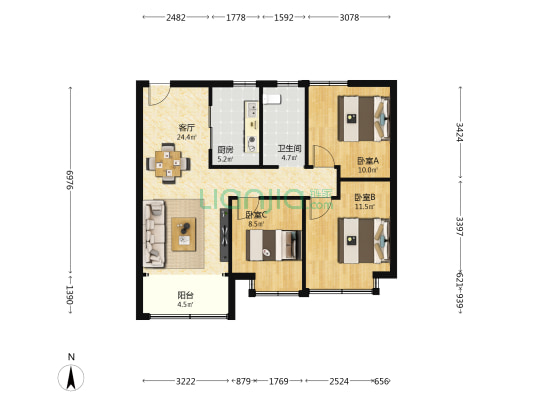 碧桂园星语雅苑 3室1厅1卫 89平方