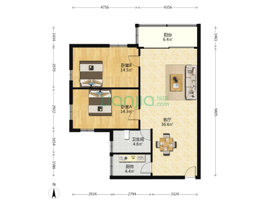 冠军小区 2室1厅1卫 93平方