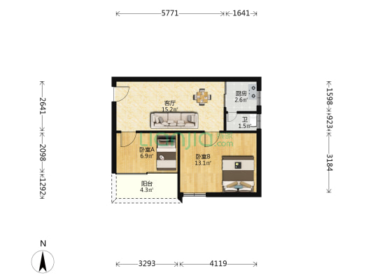 麦地安居花园 2室1厅1卫 54平方