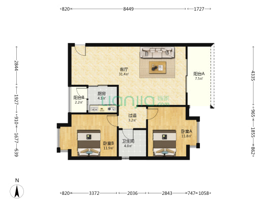 香草洲一期 2室1厅1卫 81平方