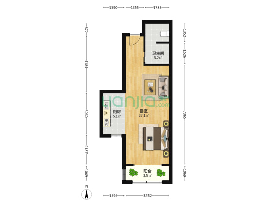 天鸿世家 1室0厅1卫 58平方