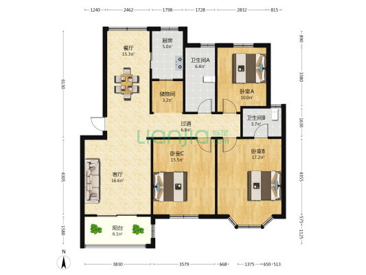 丰兴西苑 3室2厅2卫 123平方
