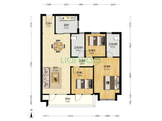 胶州碧桂园湖悦天境 3室1厅2卫 113平方