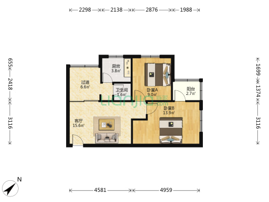 长城社区 2室1厅1卫 65平方