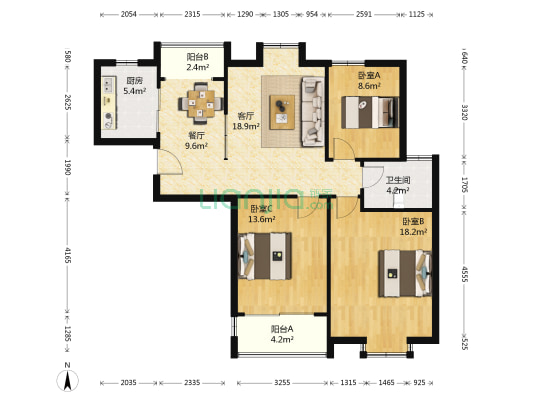 仲雅苑南区 3室2厅1卫 101平方