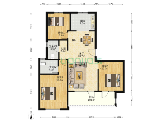 越秀铂悦府 3室1厅2卫 126平方