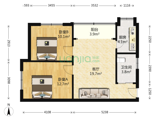 宇通花园 2室1厅1卫 70平方