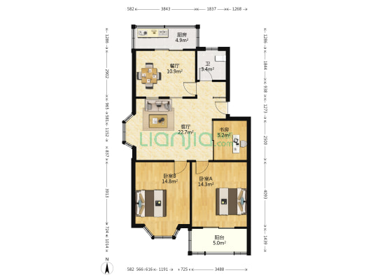 龙翔雅苑 3室2厅1卫 90平方