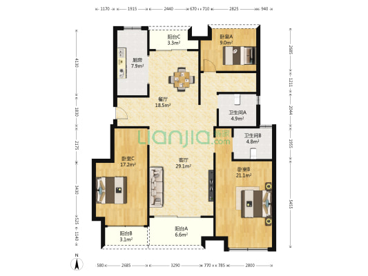 金地格林春晓 3室2厅2卫 137平方