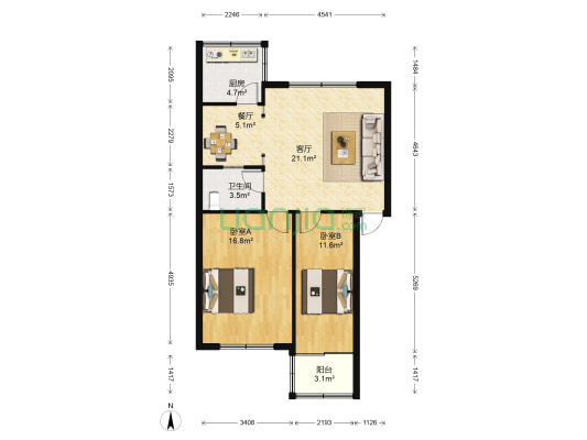 淮信精品生活大院 2室2厅1卫 75平方