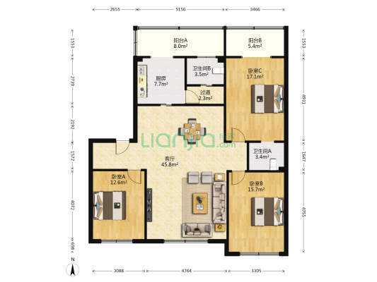 太平街35号院 3室1厅2卫 138平方