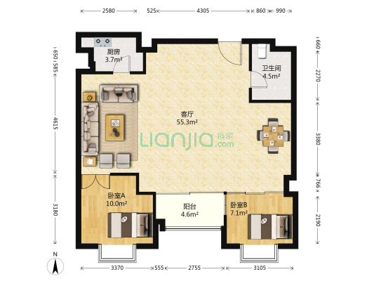 世家星苑 2室1厅1卫 111平方