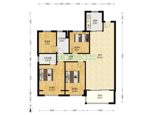 碧桂园双湖城南院 4室1厅2卫 135平方