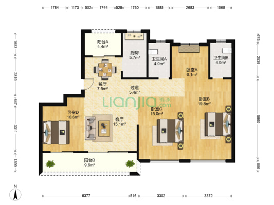 中天江南诚品 4室2厅2卫 131平方