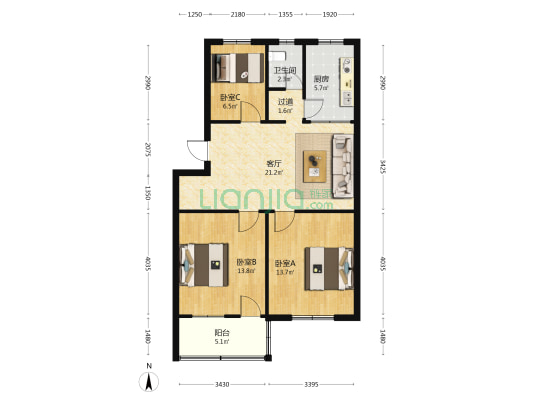 文沁园小区 3室1厅1卫 84平方