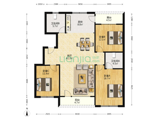 泽信依山郡 3室1厅2卫 132平方