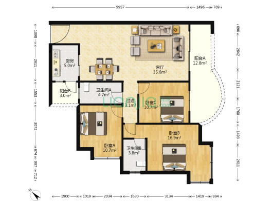 慧峰豪庭 3室1厅2卫 122平方