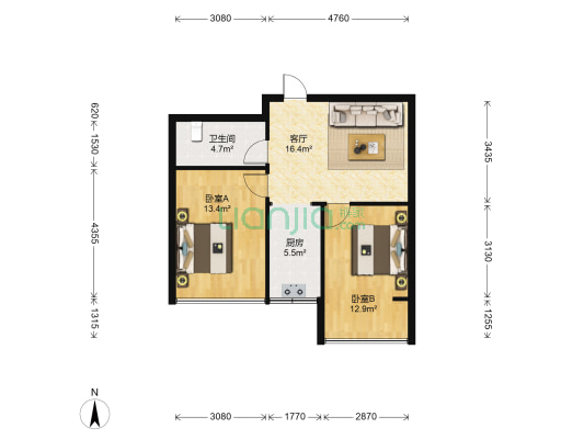 江景湖畔 2室1厅1卫 76平方