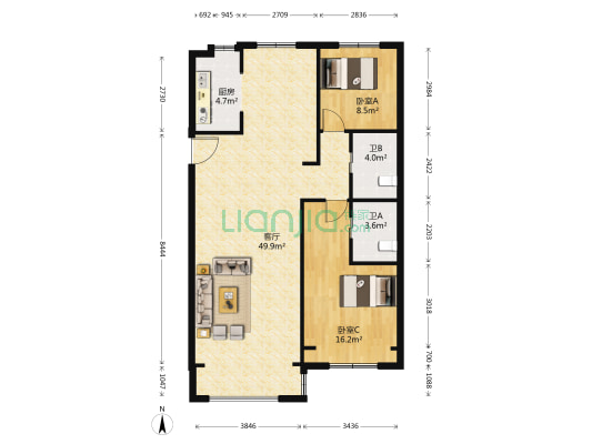 峯璟小镇 2室1厅2卫 123平方