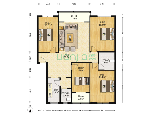 柳航小区 4室1厅2卫 141平方