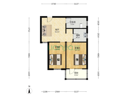 成山小区（成山路668弄） 2室1厅1卫 65平方