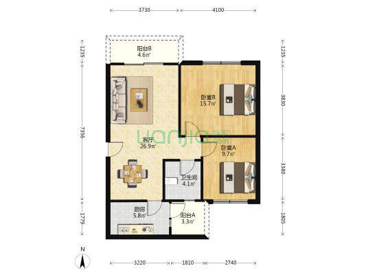 翠竹苑 2室1厅1卫 80平方