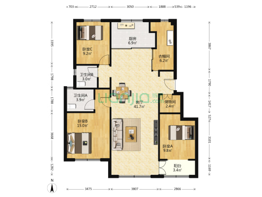 贻成锦荟园 3室1厅2卫 132平方