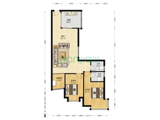 都市华庭 2室1厅2卫 97平方