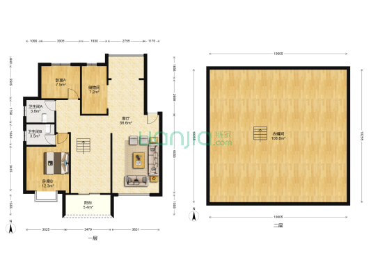 胥香园 2室1厅2卫 174平方